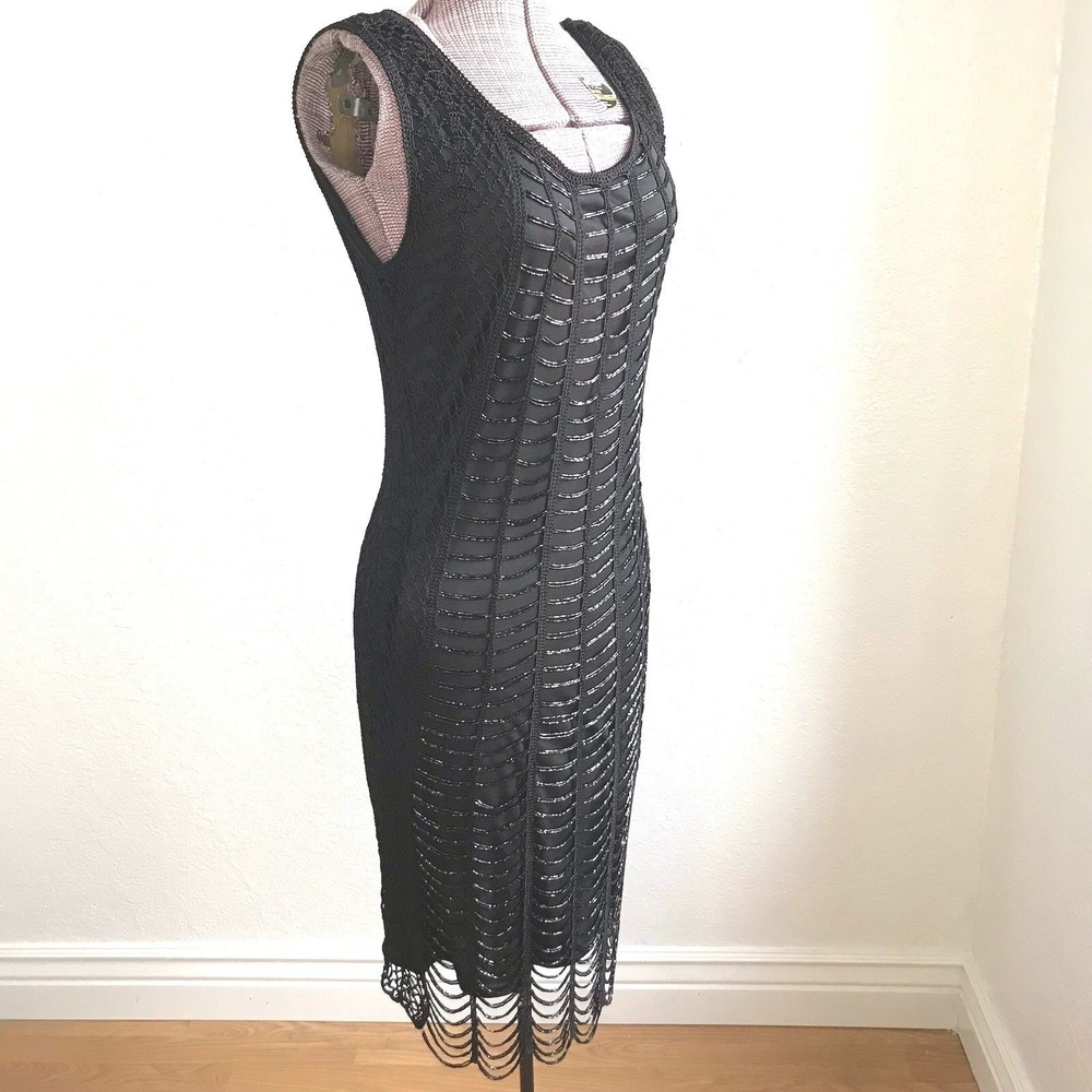 R&M Richards Vintage 90s Beaded Mesh Cocktail‎ Dress Black 32-27-32 Size M